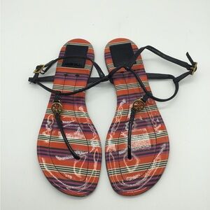Tory Burch Black and Red Striped Sandals